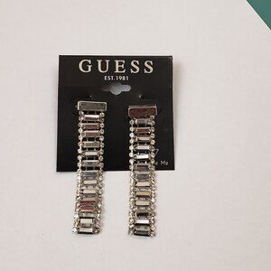 Guess, NWT, Clear rhinestone, round and rectangle long dangle statement earrings